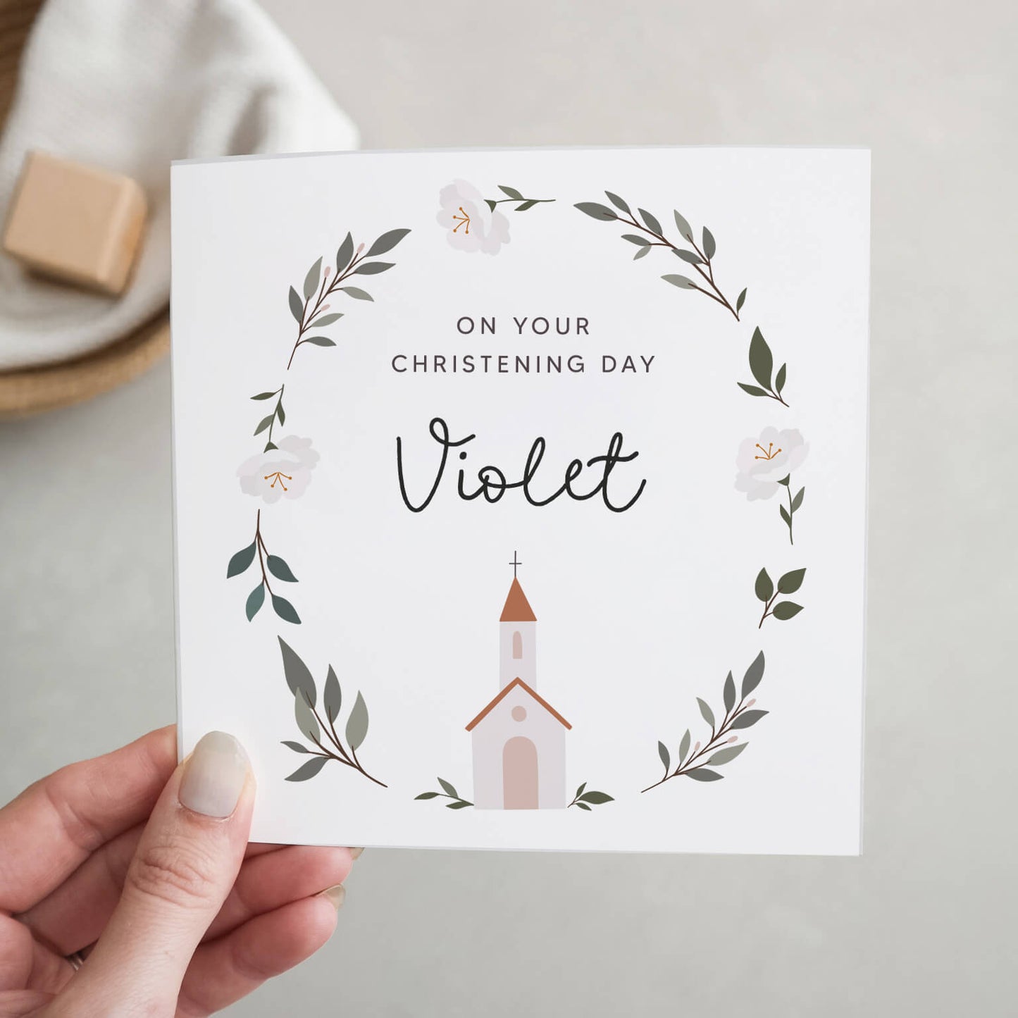 Personalised christening day name new baby card