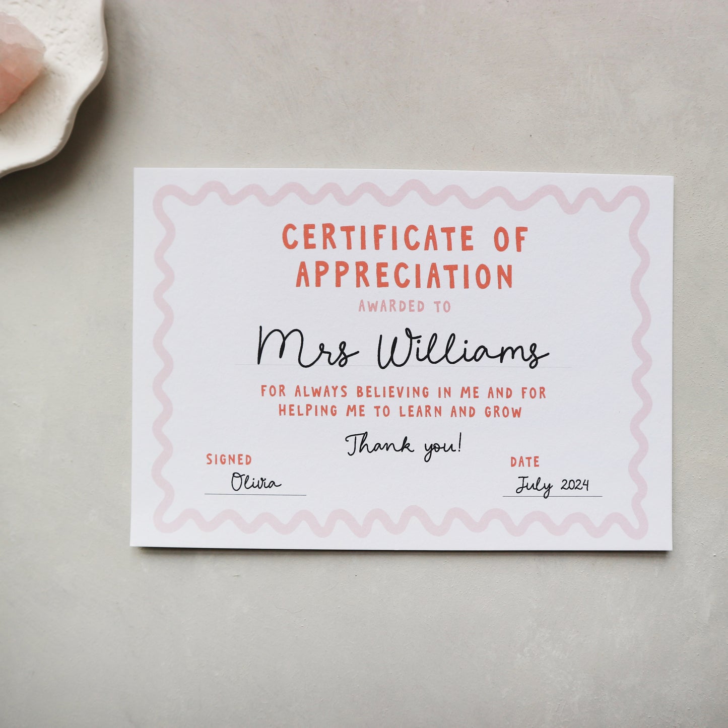 Personalised Best teacher certificate of appreciation postcard