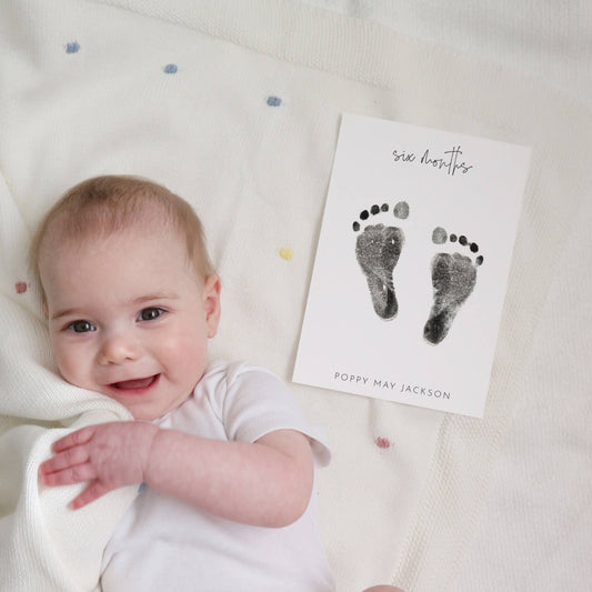 Personalised footprint baby milestone cards kit