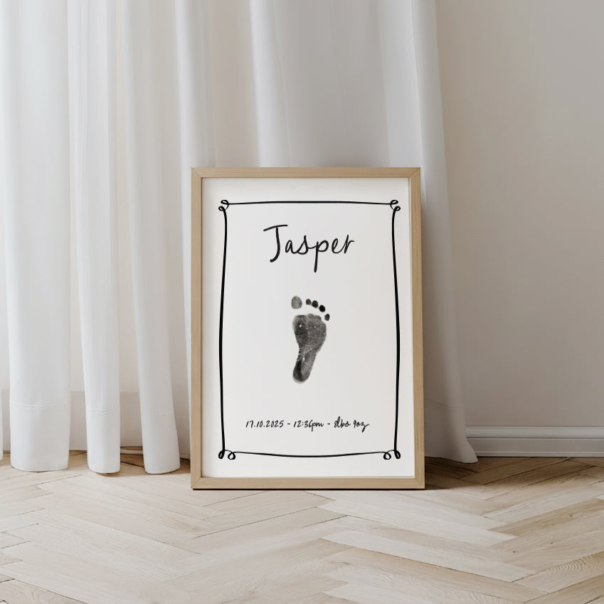 Personalised new baby keepsake print handprint/footprint kit - line border