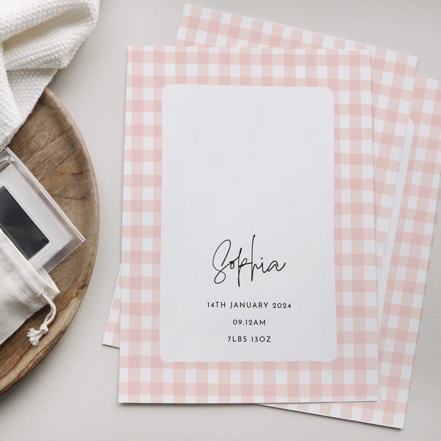 Personalised new baby print handprint/footprint kit - gingham