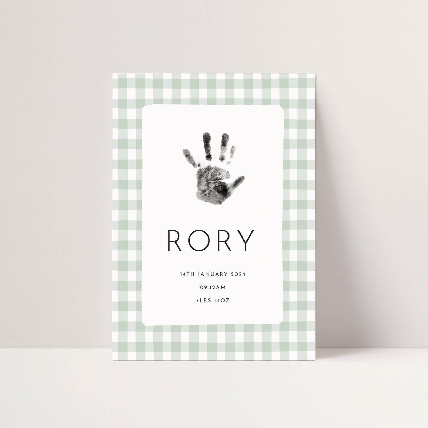 Personalised new baby print handprint/footprint kit - gingham
