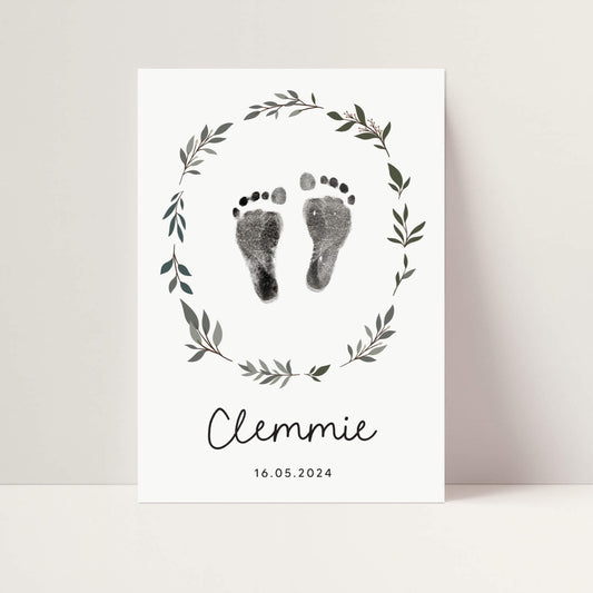 Personalised new baby print handprint/footprint kit leaf wreath