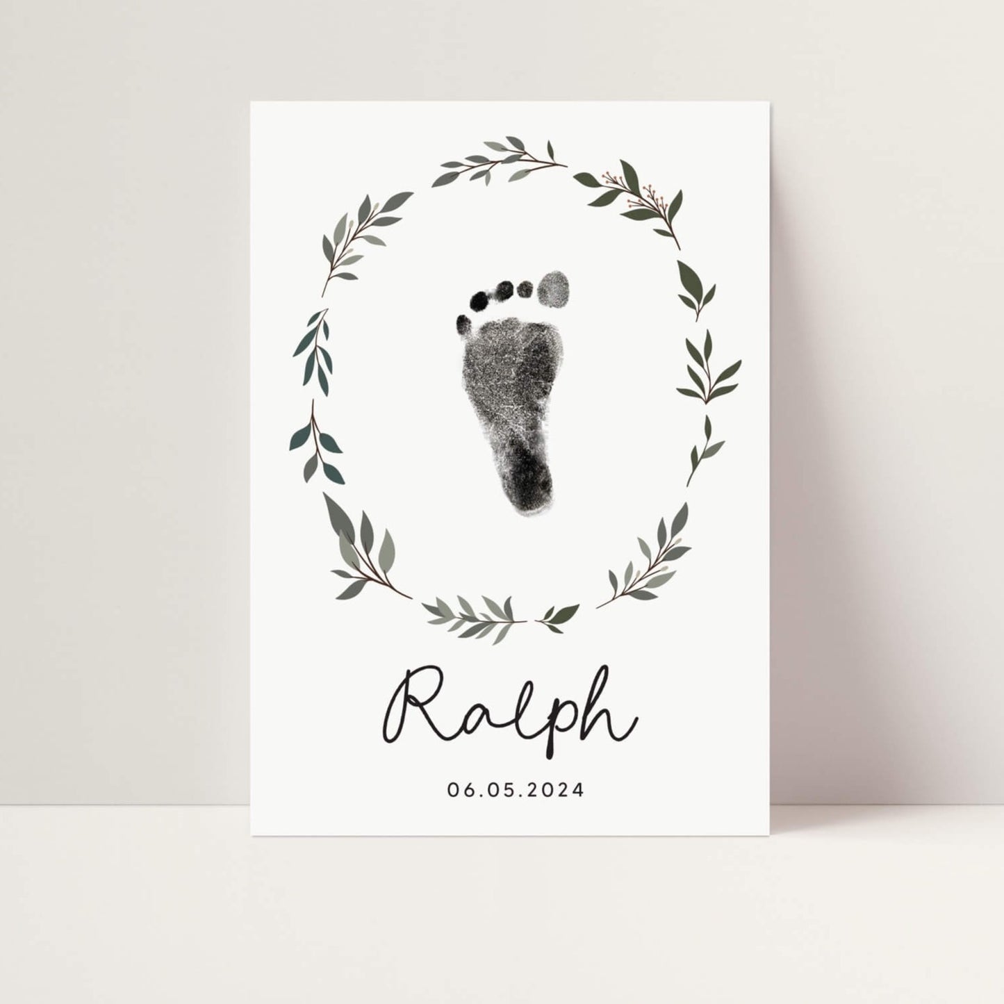 Personalised new baby print handprint/footprint kit leaf wreath