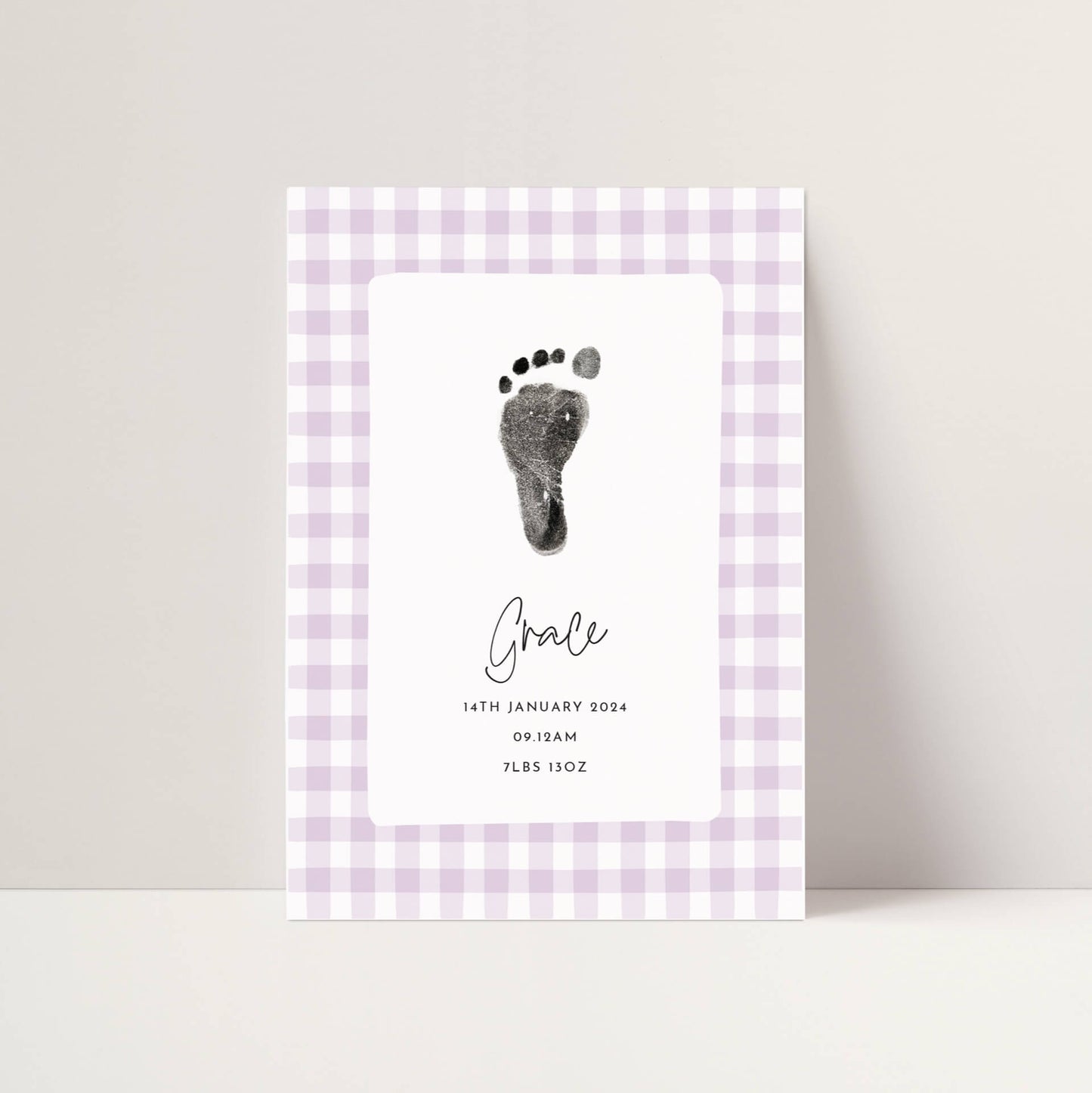 Personalised new baby print handprint/footprint kit - gingham