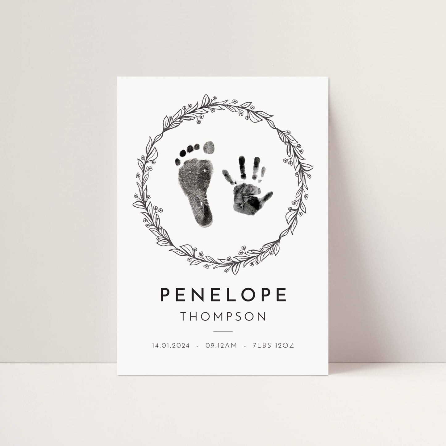 Personalised new baby print handprint/footprint kit - wreath