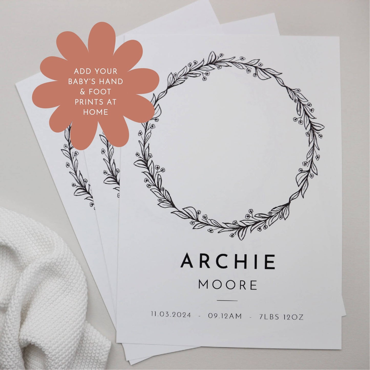 Personalised new baby print handprint/footprint kit - wreath
