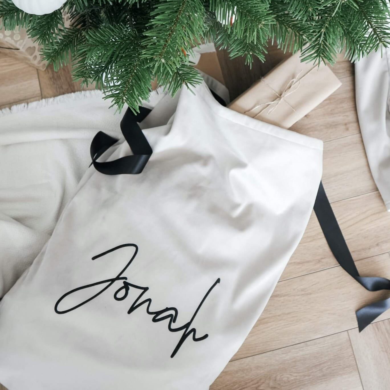 personalised christmas present sack - paper and wool