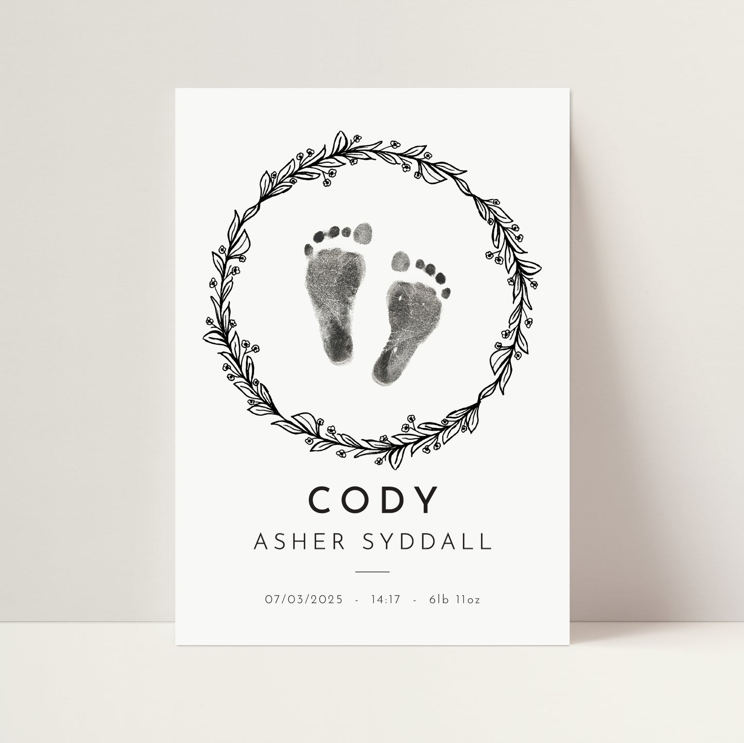 Personalised new baby print handprint/footprint kit - wreath
