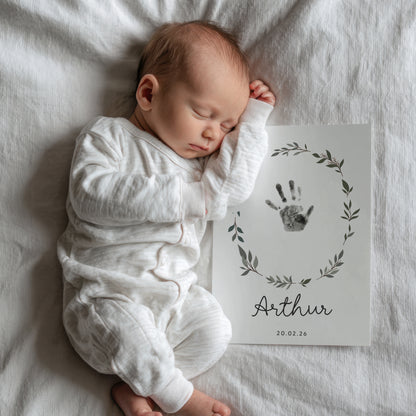 Personalised new baby print handprint/footprint kit leaf wreath