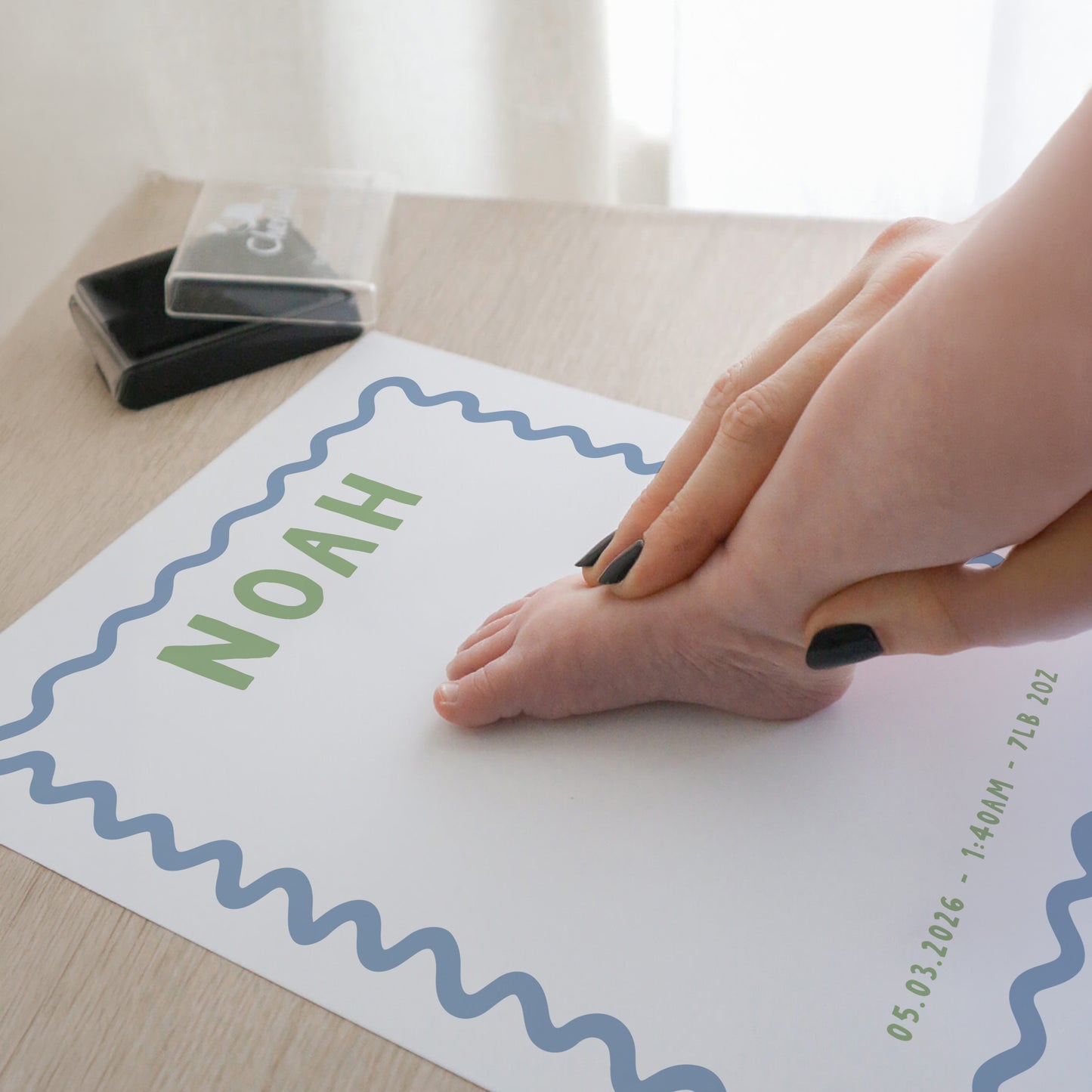 Personalised new baby keepsake print handprint/footprint kit - wavy