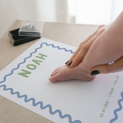 Personalised new baby keepsake print handprint/footprint kit - wavy