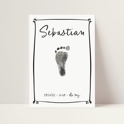 Personalised new baby keepsake print handprint/footprint kit - line border