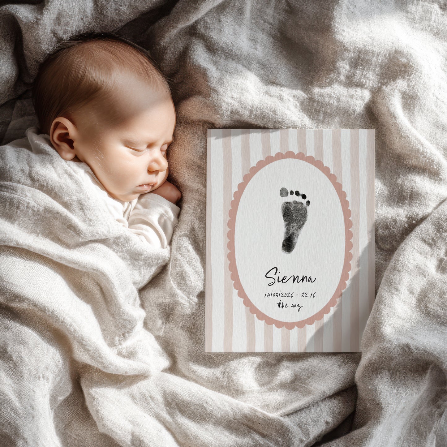 Personalised new baby print handprint/footprint kit oval stripe