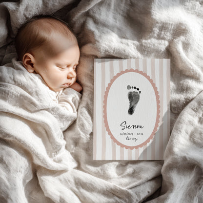 Personalised new baby print handprint/footprint kit oval stripe