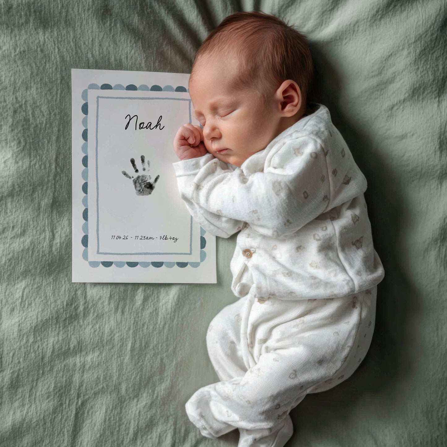Personalised new baby keepsake print UPLOAD YOUR OWN handprint/footprint kit -scallop