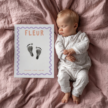 Personalised new baby keepsake print handprint/footprint kit - wavy
