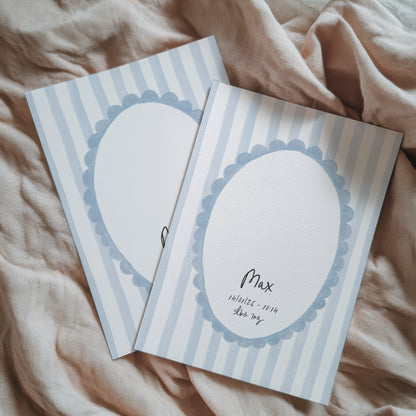 Personalised new baby print handprint/footprint kit oval stripe