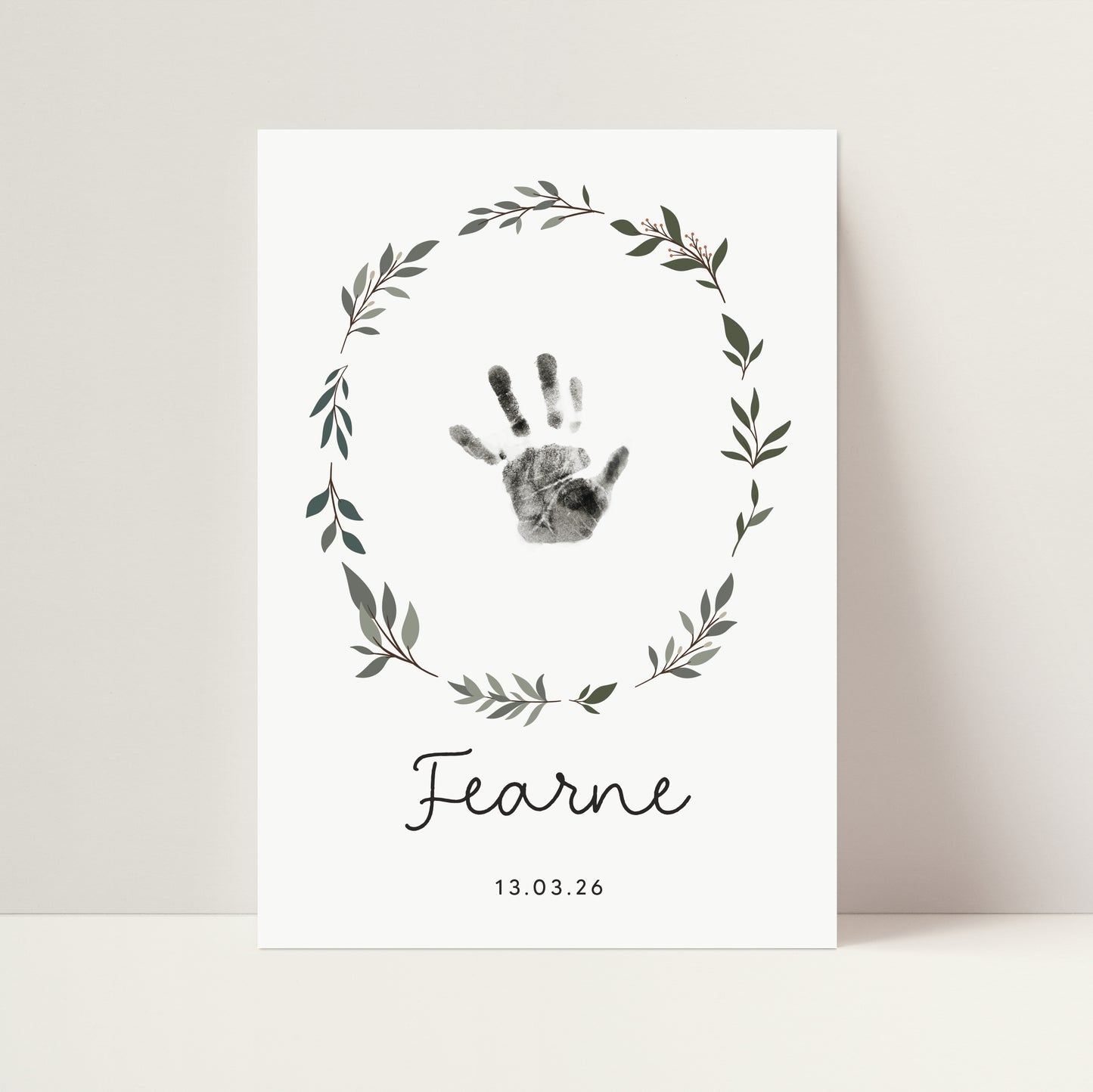 Personalised new baby print handprint/footprint kit leaf wreath