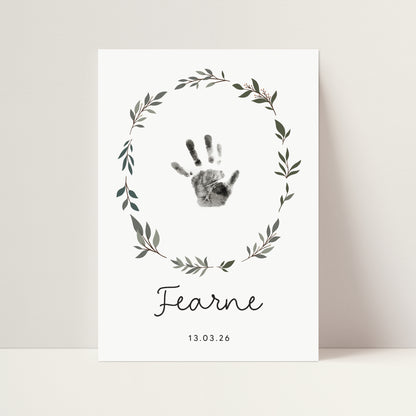 Personalised new baby print handprint/footprint kit leaf wreath