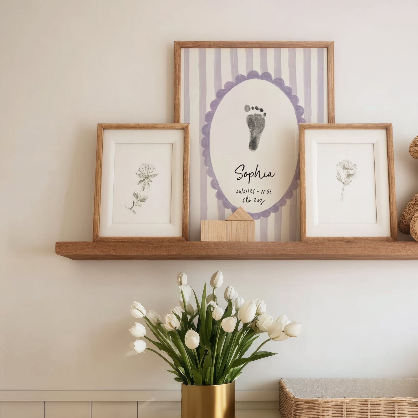 Personalised new baby print handprint/footprint kit oval stripe