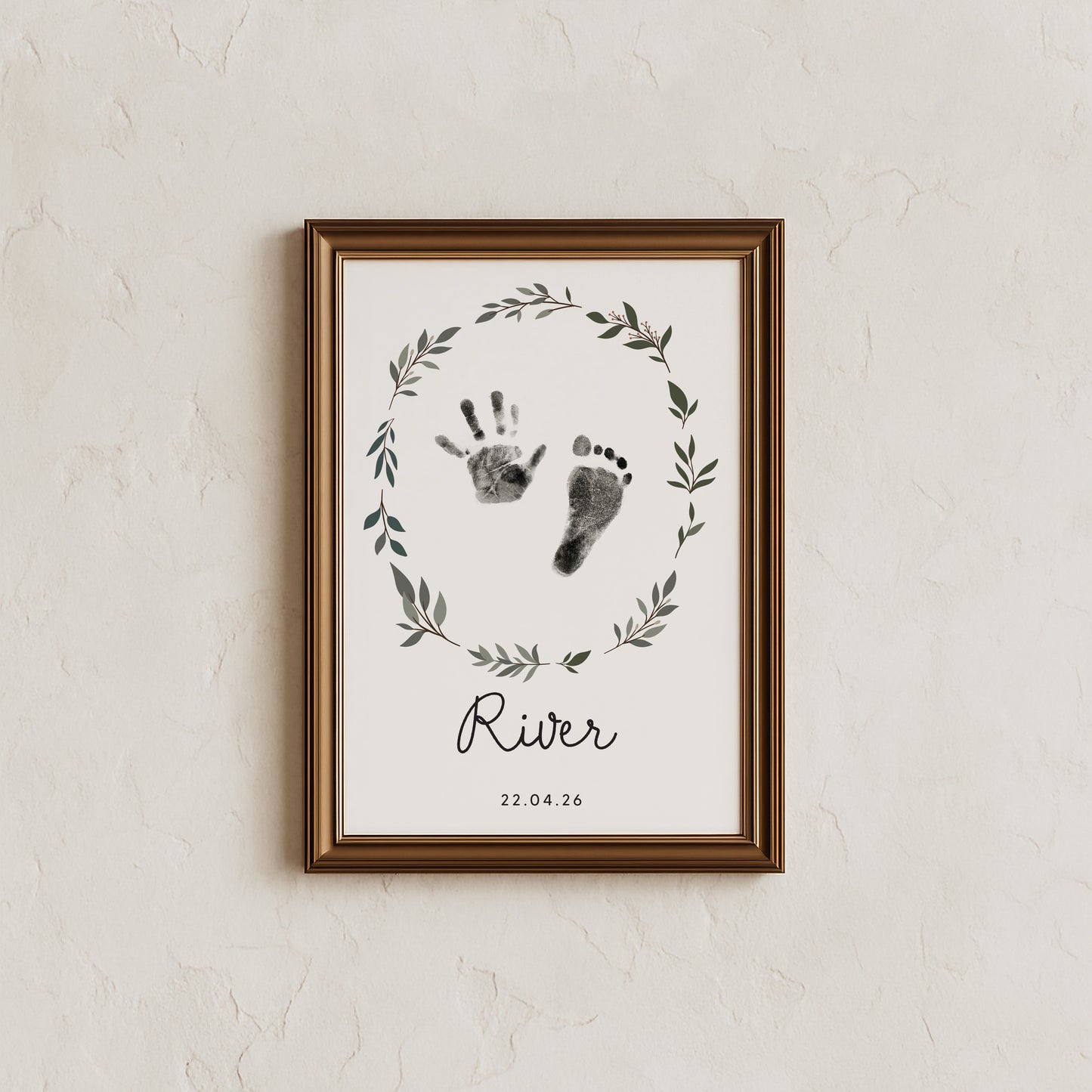 Personalised new baby print handprint/footprint kit leaf wreath