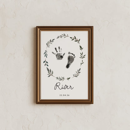Personalised new baby print handprint/footprint kit leaf wreath