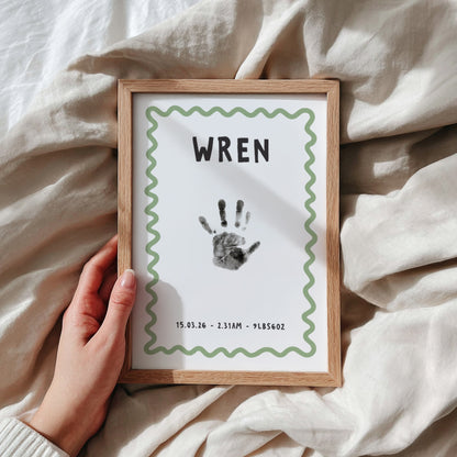 Personalised new baby keepsake print handprint/footprint kit - wavy