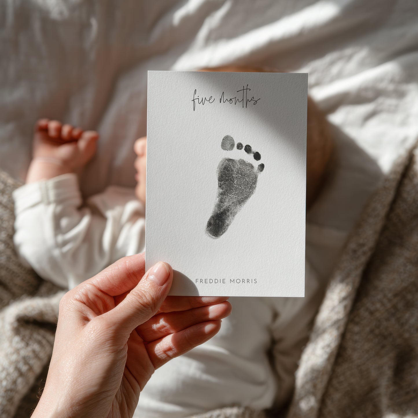Personalised footprint baby milestone cards kit