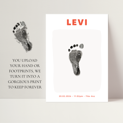 Personalised new baby keepsake print UPLOAD YOUR OWN handprint/footprint kit