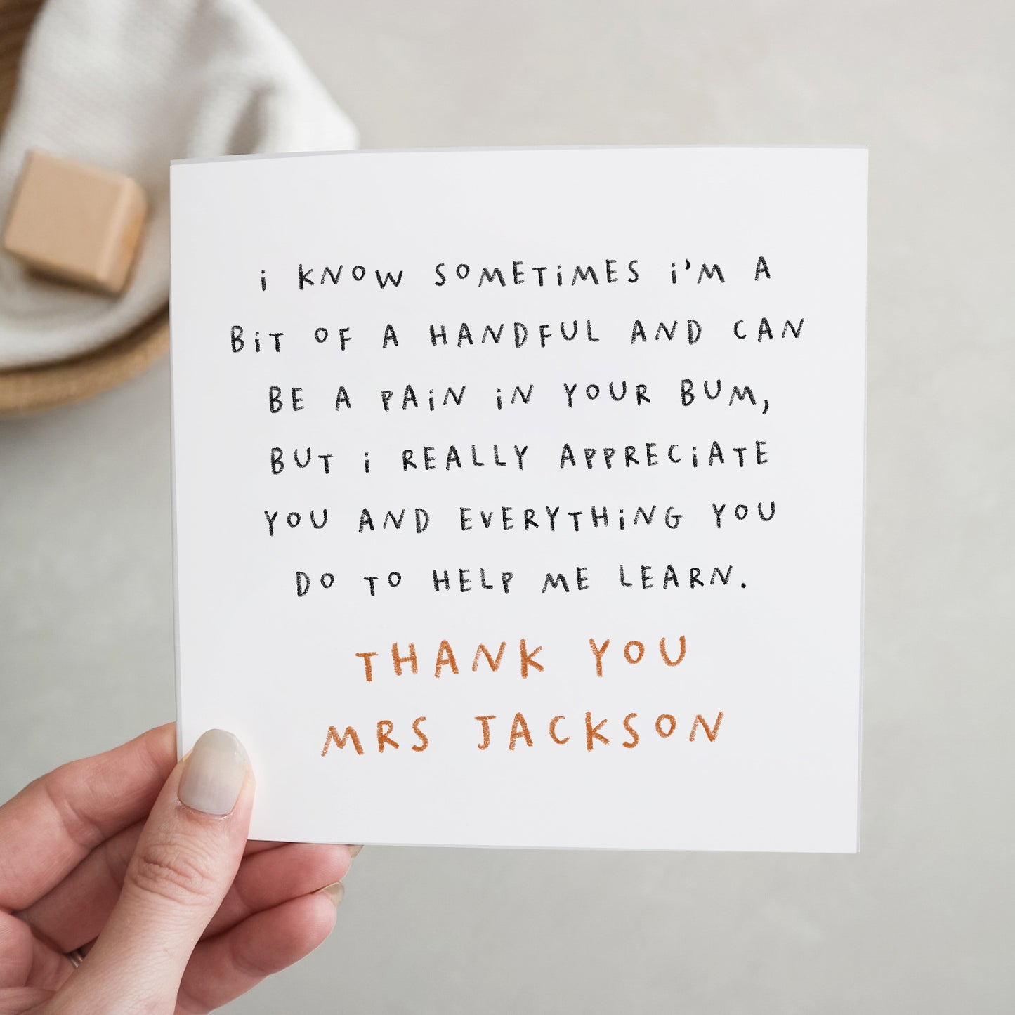 Personalised thank you teacher card
