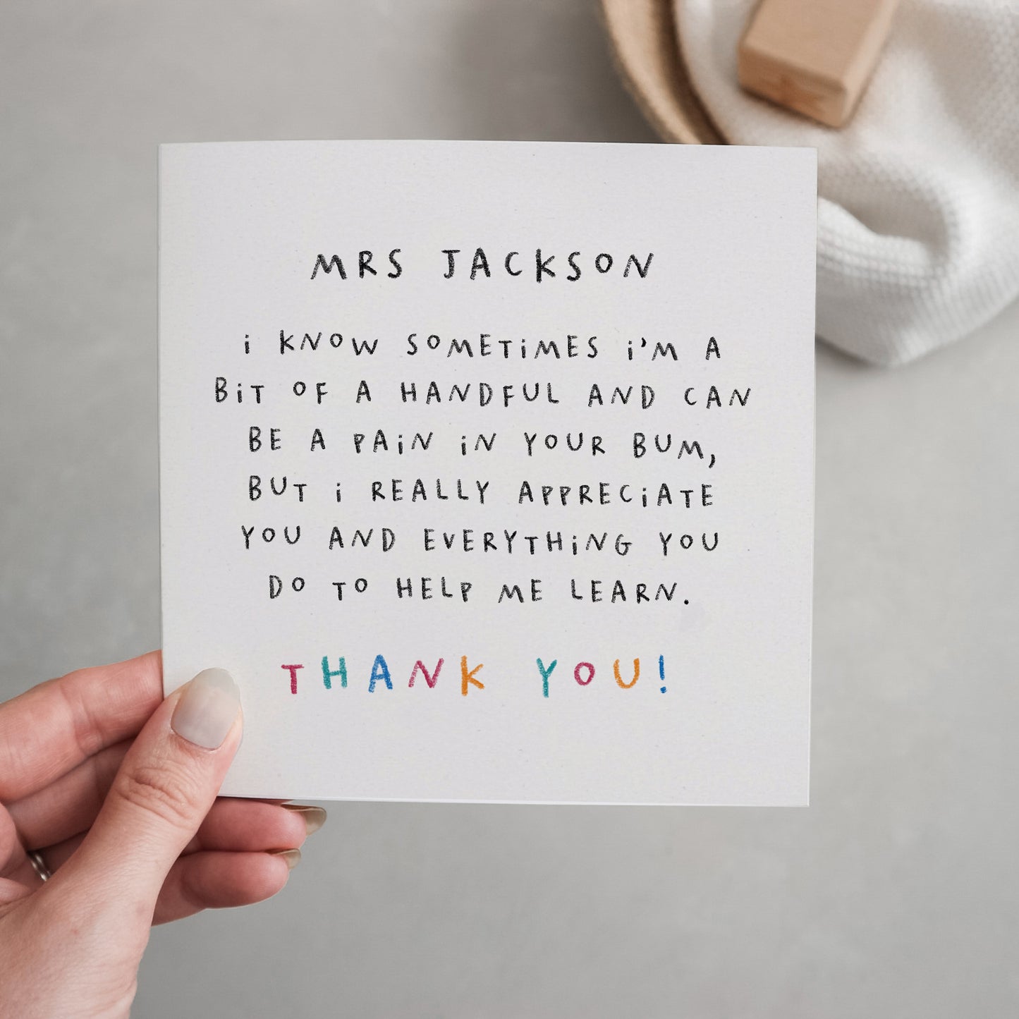 Personalised thank you teacher card