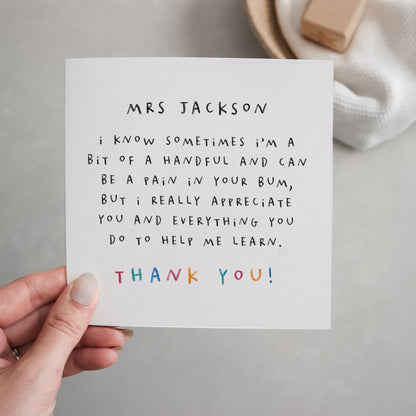 Personalised thank you teacher card