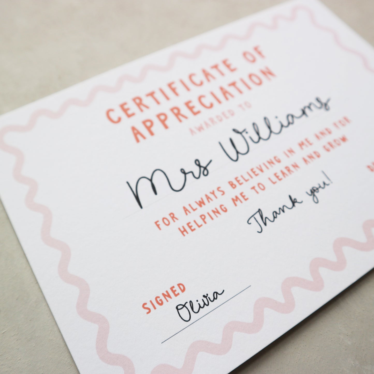 Personalised Best teacher certificate of appreciation postcard