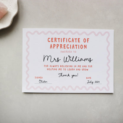 Personalised Best teacher certificate of appreciation postcard