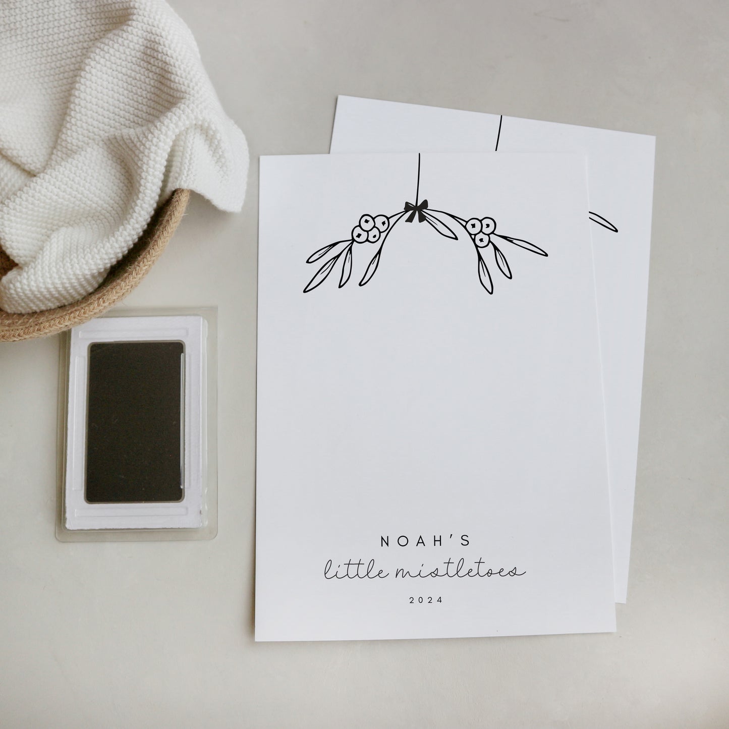Personalised baby's Christmas mistletoes keepsake footprint kit