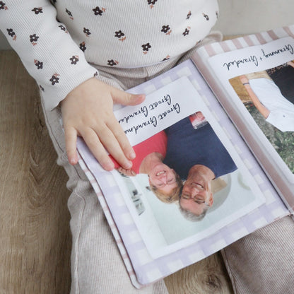 Personalised stripes photo soft crinkle baby book - 6 photos