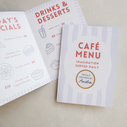 Personalised kids play cafe menu