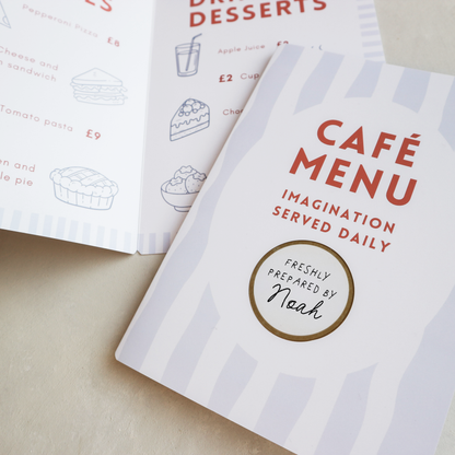 Personalised kids play cafe menu