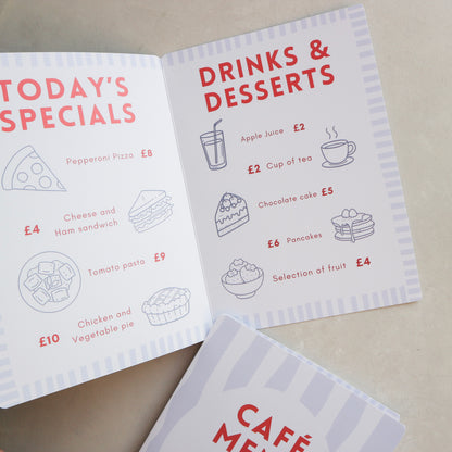 Personalised kids play cafe menu