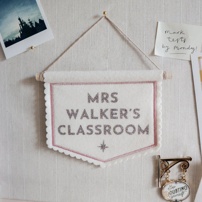 Personalised teacher's classroom glitter banner