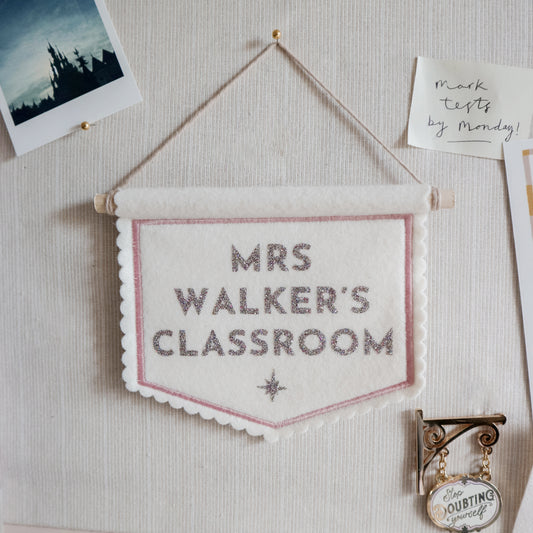 Personalised teacher's classroom glitter banner