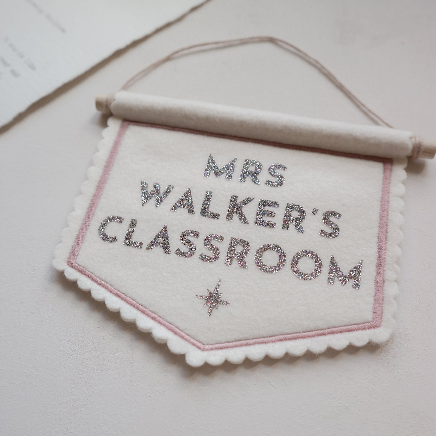 Personalised teacher's classroom glitter banner