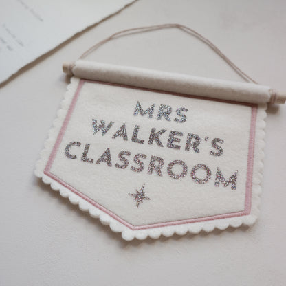 Personalised teacher's classroom glitter banner
