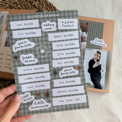 Monthly milestone scrapbook stickers - nostalgia edition