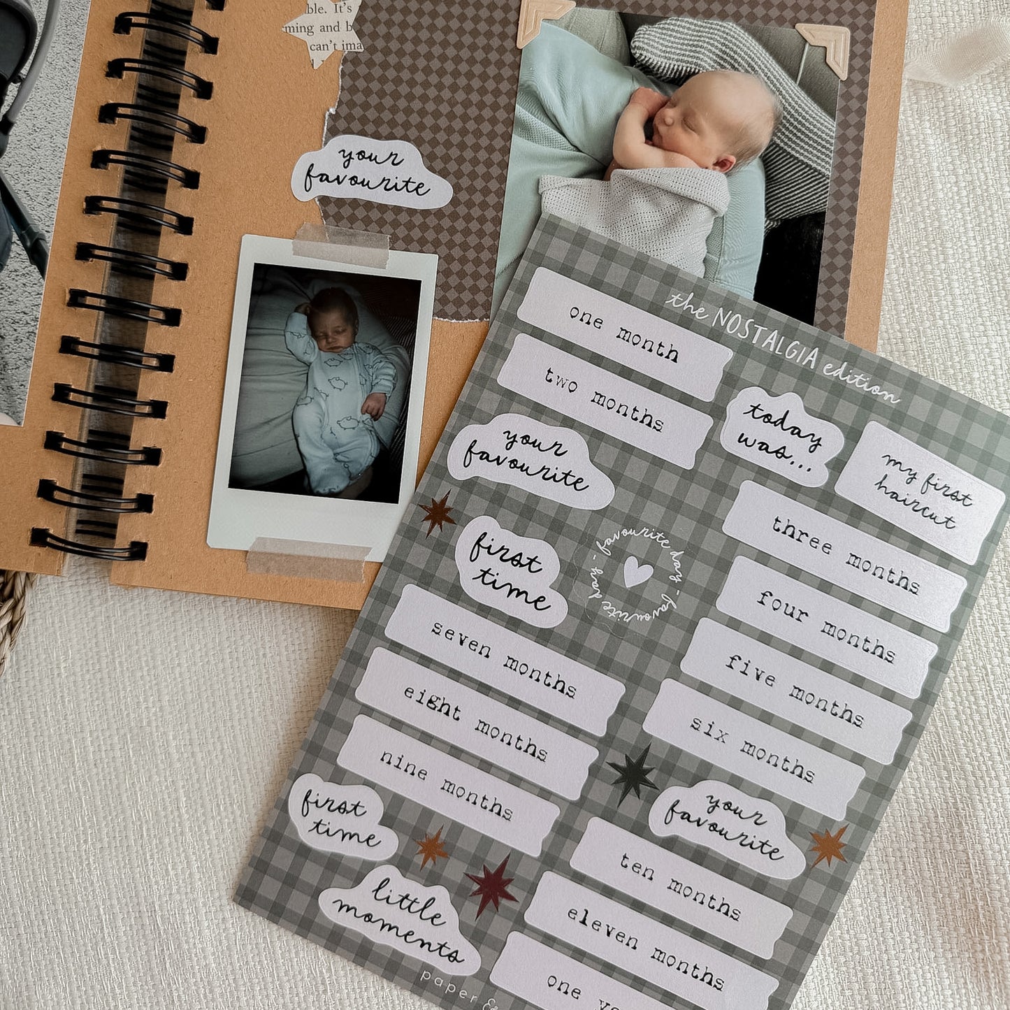 Monthly milestone scrapbook stickers - nostalgia edition