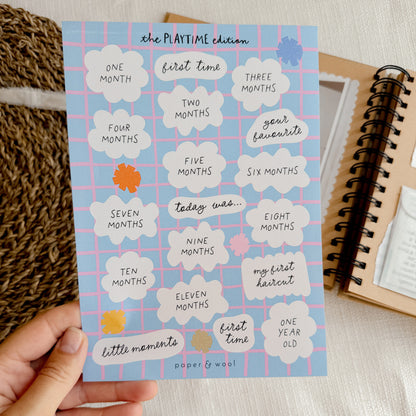 Monthly milestone scrapbook stickers - playtime edition