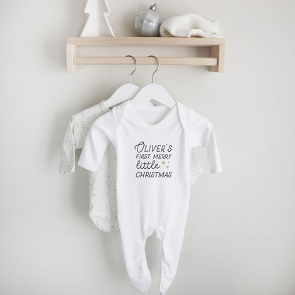 *SALE* Personalised baby's first merry little Christmas outfit - sleepsuit