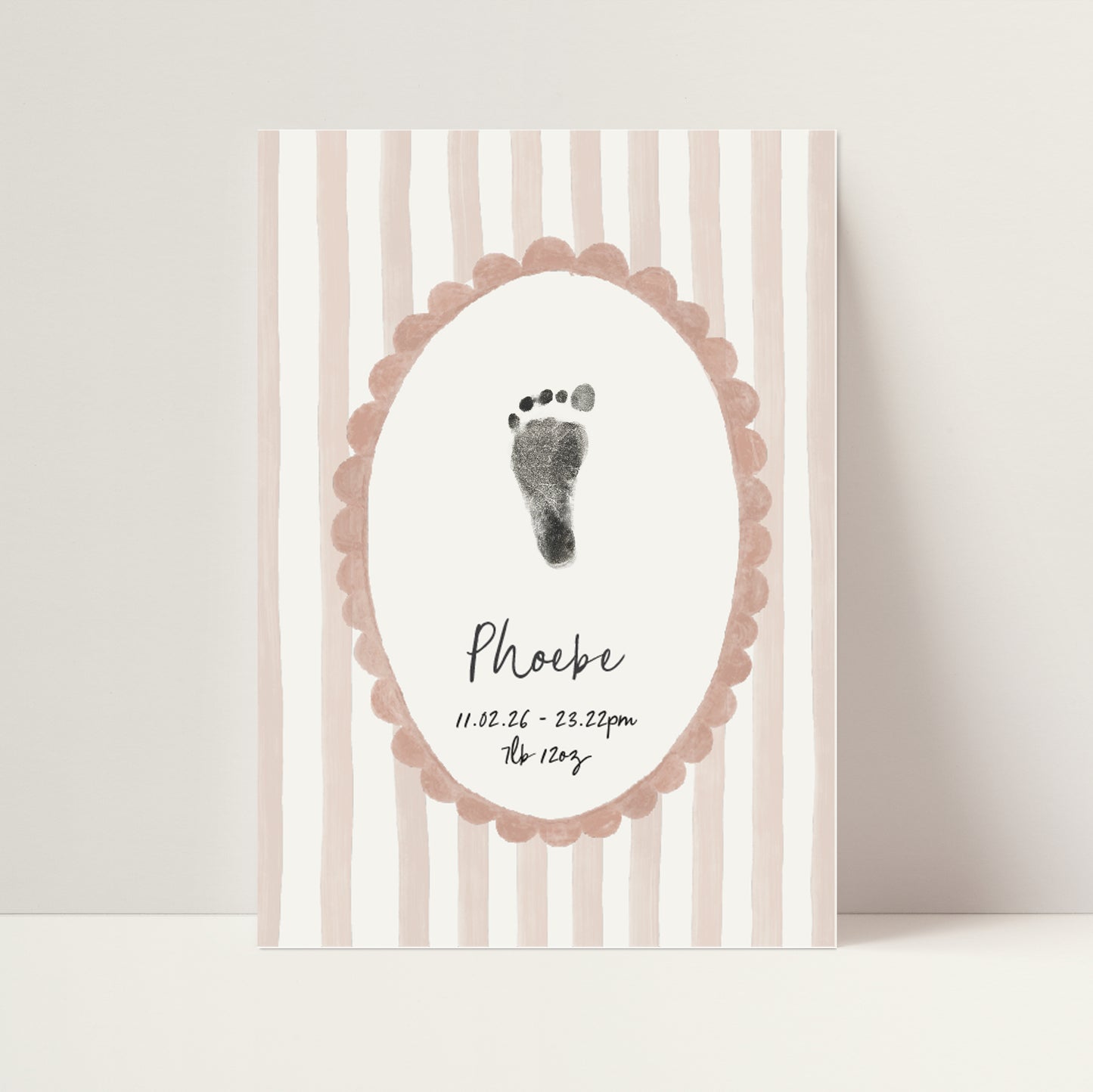 Personalised new baby print handprint/footprint kit oval stripe