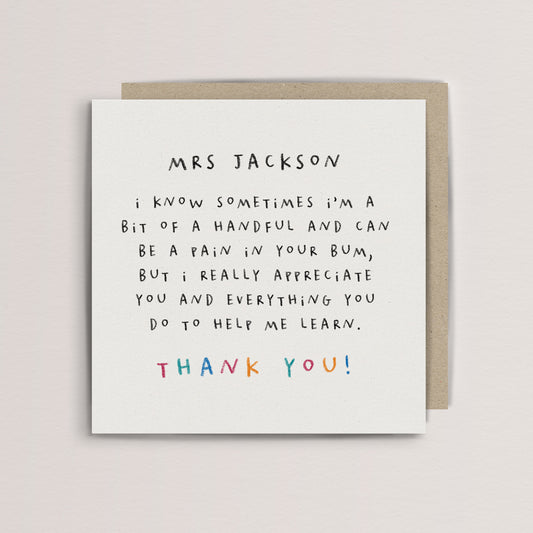 Personalised thank you teacher card